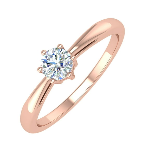 1/4 Carat 6-Prong Set Diamond Solitaire Engagement Ring Band in 14K Rose Gold (Ring Size 4)