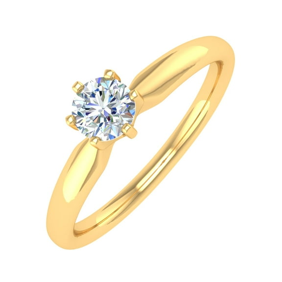 1/4 Carat 6-Prong Set Diamond Solitaire Engagement Ring Band in 14K Yellow Gold (Ring Size 9.5)