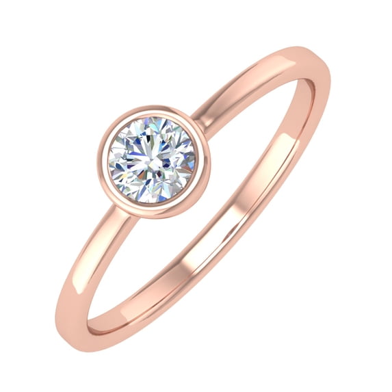 1/4 Carat Bezel Set Diamond Solitaire Engagement Ring Band in 10K Rose Gold (Ring Size 5.5)