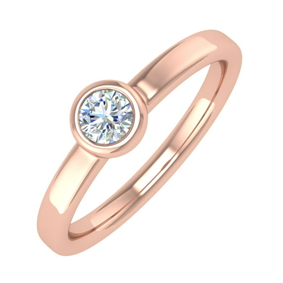 1/4 Carat Bezel Set Diamond Solitaire Engagement Ring Band in 14K Rose Gold - IGI Certified (Ring Size 7.75)