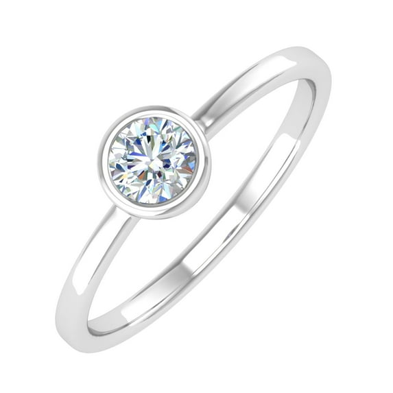 1/4 Carat Bezel Set Diamond Solitaire Engagement Ring Band in 14K White Gold (Ring Size 7.5)