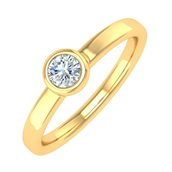 1/4 Carat Bezel Set Diamond Solitaire Engagement Ring Band in 14K Yellow Gold (Ring Size 8.5)