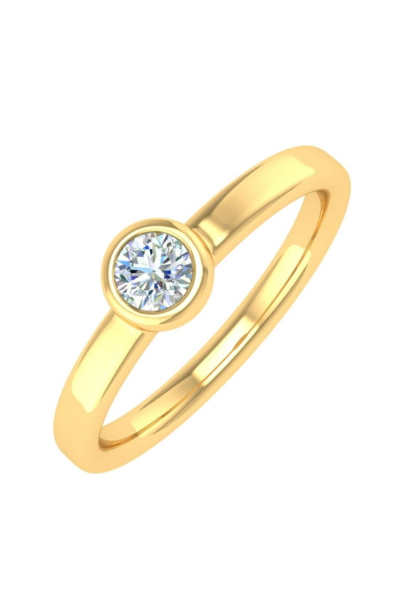 1/4 Carat Bezel Set Diamond Solitaire Engagement Ring Band in 14K Yellow Gold (Ring Size 9)