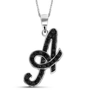 JEWELEXCESS 1/4 Carat Black Diamond Initial Letter Pendant Necklace for Women | .925 Sterling Silver A to Z Alphabet Monogram Necklaces for Girls | Script Capital Letters | Personalized Jewelry Gift for Her