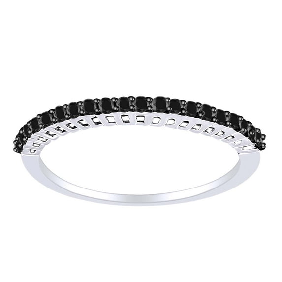 AFFY 1/4 Carat Black Round Natural Diamond Half Eternity Band Ring In 10K Solid White Gold-Ring Size-10