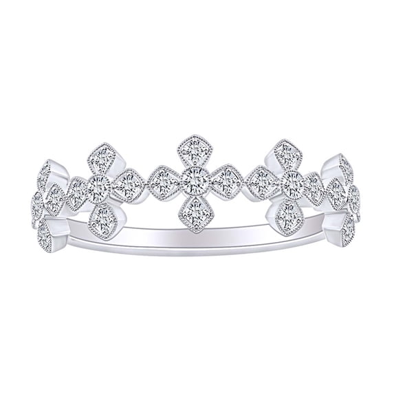 AFFY 1/4 Carat CT Round White Natural Diamond Vintage Flower Wedding Band Ring 10k Solid White Gold (I-J Color, I2-I3 Clarity, 0.25 Cttw) Ring Size-5.5