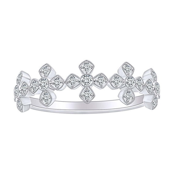 AFFY 1/4 Carat CT Round White Natural Diamond Vintage Flower Wedding Band Ring 10k Solid White Gold (I-J Color, I2-I3 Clarity, 0.25 Cttw) Ring Size-7