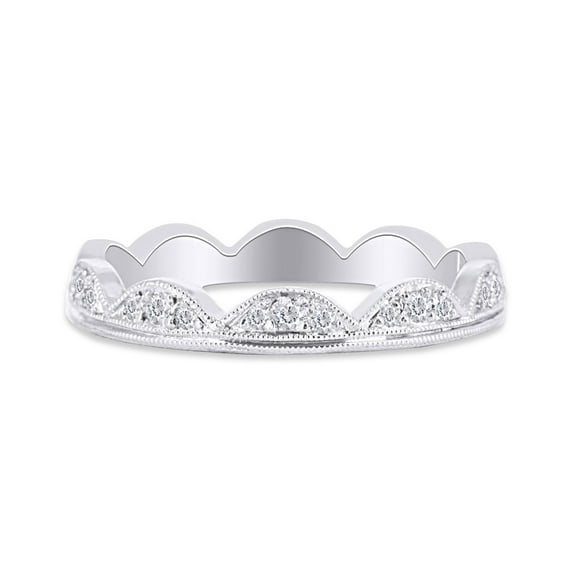 1/4 Carat CT.t.w Round Cut Natural Diamond Crown Scallop Eternity Band Ring In 10k White Gold Jewelry for Her Women (I-J Color, I2-I3 Clarity, 0.25 Cttw) Ring Size-6