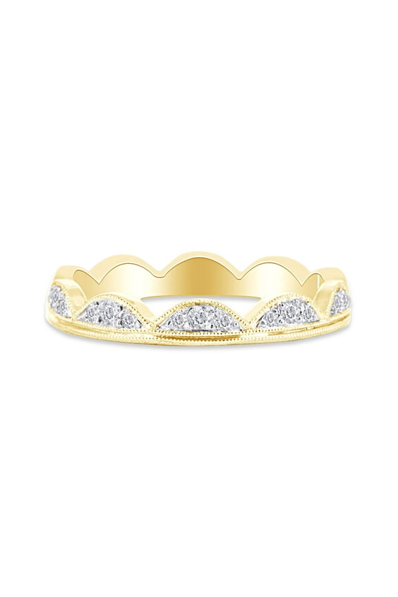 1/4 Carat CT.t.w Round Cut Natural Diamond Crown Scallop Eternity Band Ring In 10k Yellow Gold Jewelry for Her Women (I-J Color, I2-I3 Clarity, 0.25 Cttw) Ring Size-5