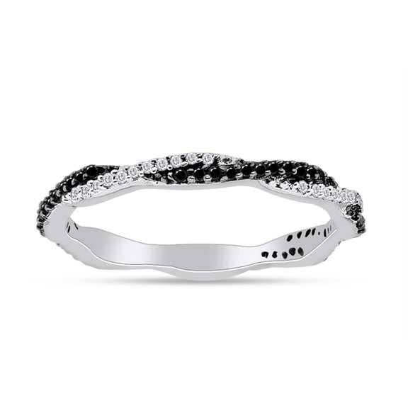 1/4 Carat CTTW Round Cut Black And White Natural Twisted Stackable Wedding Band Ring In 14K White Gold Over Sterling Silver (0.25 Cttw, I2-I3 Clarity)