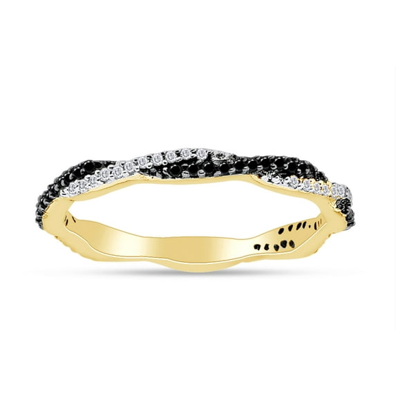 1/4 Carat CTTW Round Cut Black And White Natural Twisted Stackable Wedding Band Ring In 14K Yellow Gold Over Sterling Silver (0.25 Cttw, I2-I3 Clarity)