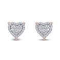thumbnail image 1 of 1/4 Carat (Cttw) Round Natural Diamond Heart Frame Halo Stud Earrings For Womens 14K Rose Gold Plated 925 Sterling Silver (I-J Color, I2-I3 Clarity, 0.25 Cttw), 1 of 5