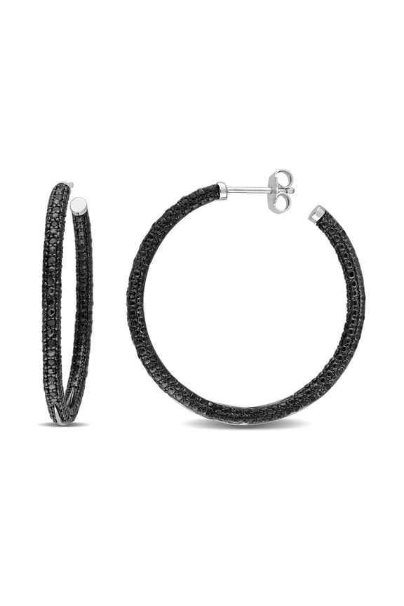 1/4 Carat (Ctw) Black Diamond Hoop Earrings in Sterling Silver