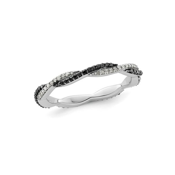 1/4 Carat (Ctw) Black & White Diamond Twist Ring Band in Sterling Silver for Women