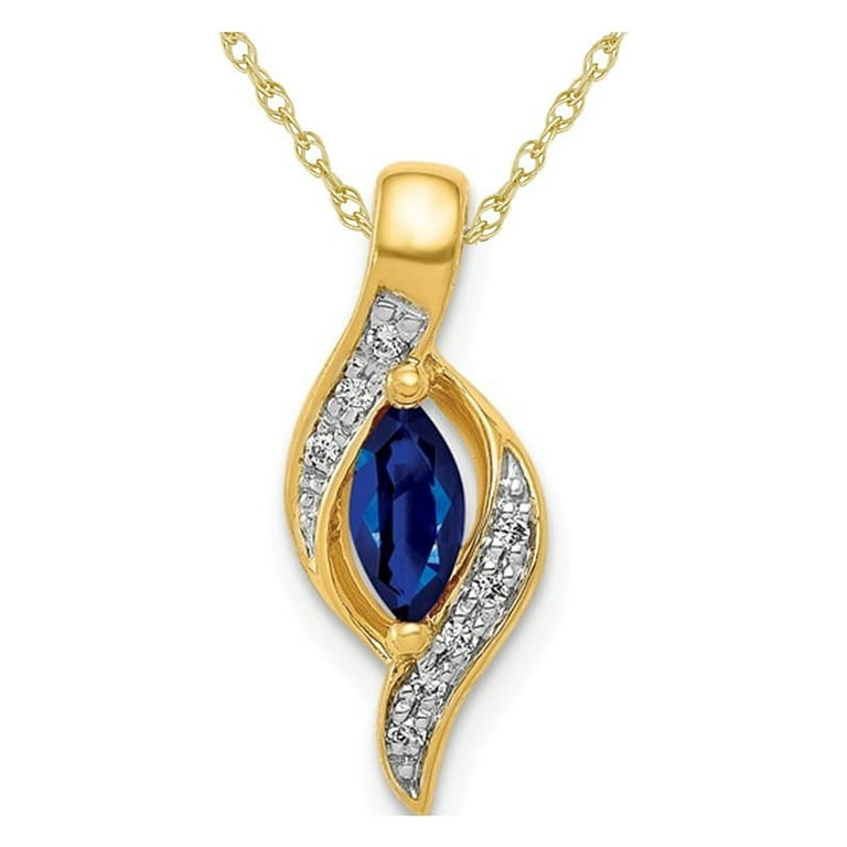 14kt gold Sapphire and hot Diamond pendant with chain necklace