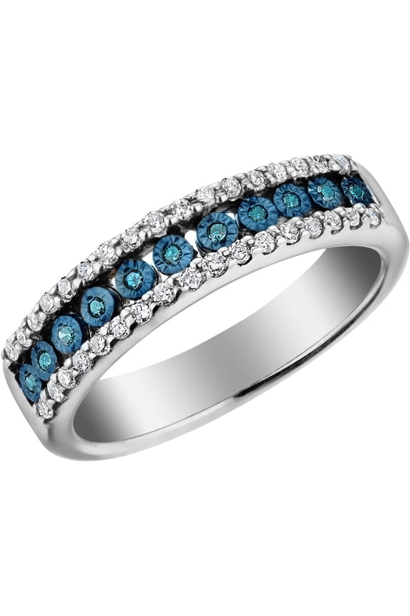 1/4 Carat (Ctw) Blue and White Diamond Ring in Sterling Silver