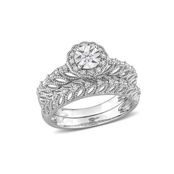 1/4 Carat (Ctw) Diamond Engagement Bridal Ring & Wedding Band Set in Sterling Silver for Women