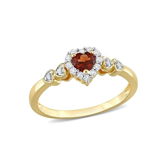 1/4 Carat (Ctw) Garnet Heart Ring in Yellow Plated Silver with Lab Created White Sapphires