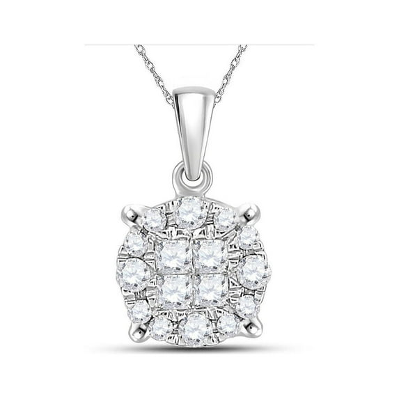 1/4 Carat (Ctw H-I, I1-I2) Diamond Cluster Pendant Necklace in 14K White Gold with Chain for Women