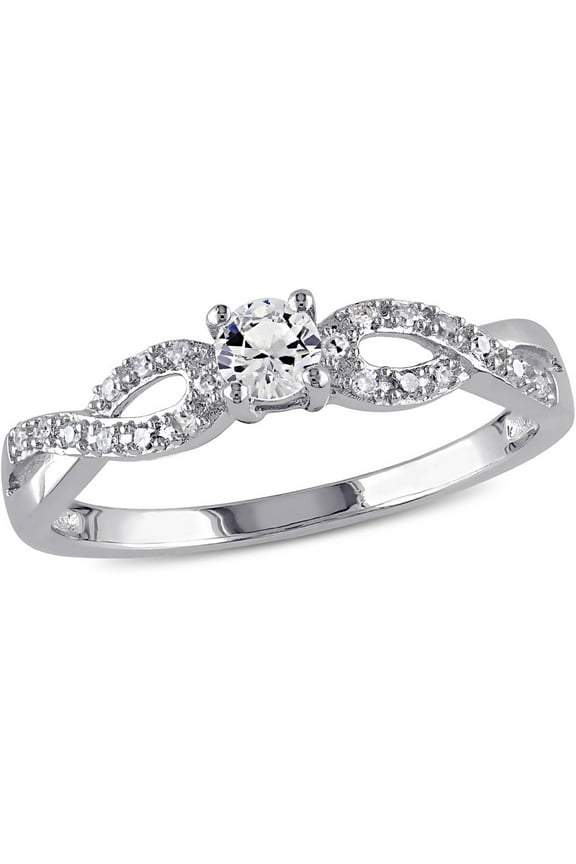 1/4 Carat (Ctw) Lab-Created White Sapphire Infinity Ring with Diamonds in Sterling Silver for Women
