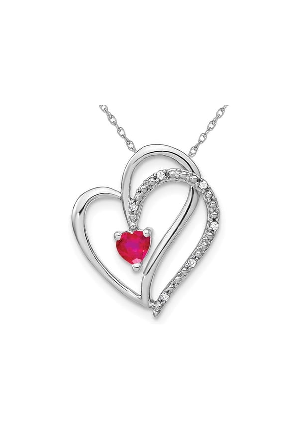 1/4 Carat (Ctw) Natural Ruby Heart Pendant Necklace in 14K White Gold with Chain