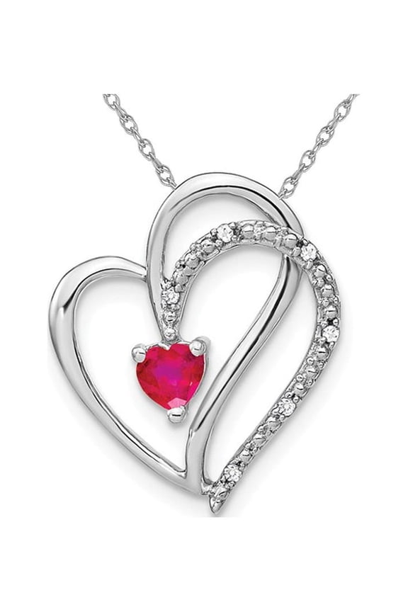 1/4 Carat (Ctw) Natural Ruby Heart Pendant Necklace in 14K White Gold with Chain