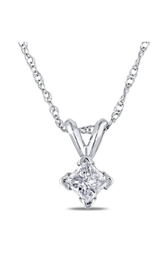 1/4 Carat (Ctw) Princess Cut Solitaire Diamond Pendant in 14K White Gold with Chain for Women
