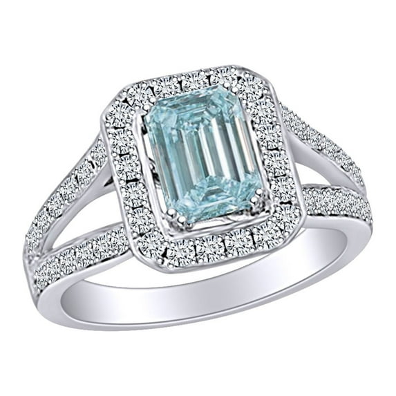 AFFY 1.4 Carat (Ctw) Simulated Aquamarine & White Natural Diamond Vintage Style Engagement Ring 14K Solid White Gold Ring Size-9.5