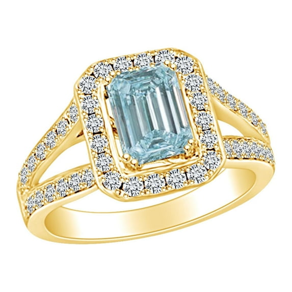 AFFY 1.4 Carat (Ctw) Simulated Aquamarine & White Natural Diamond Vintage Style Engagement Ring 14K Solid Yellow Gold Ring Size-8
