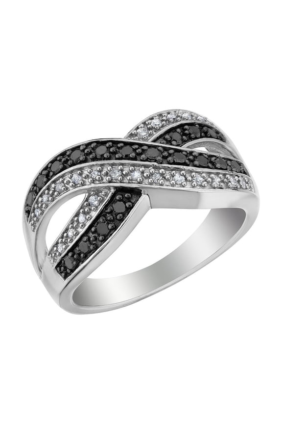 1/4 Carat (Ctw) White & Black Diamond Infinity Ring Sterling Silver for Women