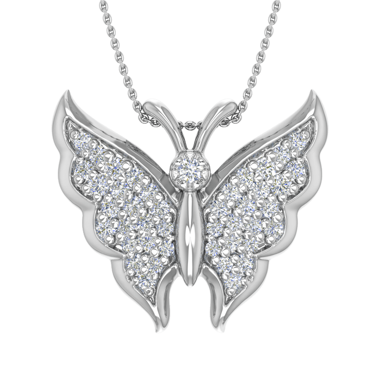 1/4 Carat Diamond Butterfly Pendant Necklace in 14k White Gold