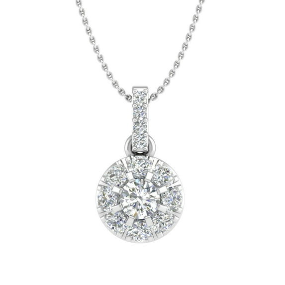 1/4 Carat Diamond Halo Pendant Necklace in 10K White Gold (I1-I2 Clarity)
