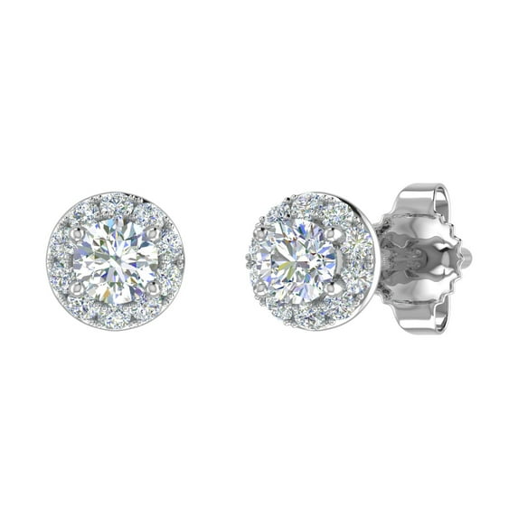 1/4 Carat Diamond Halo Stud Earrings in 14K White Gold (I1-I2 Clarity)