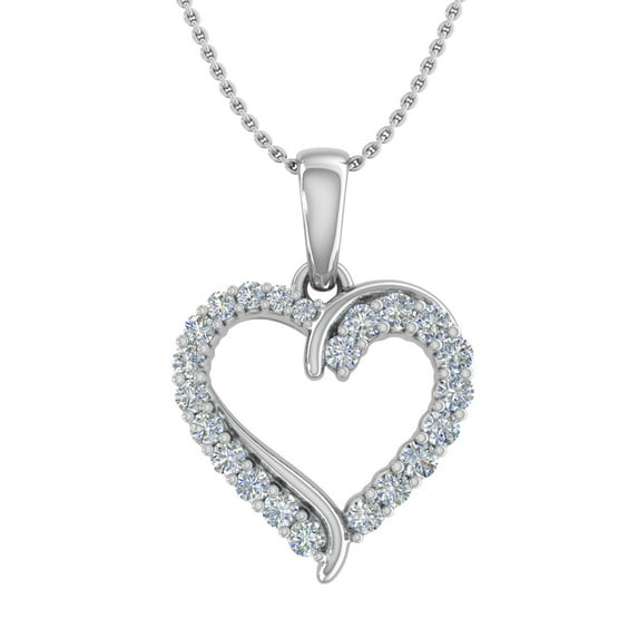 1/4 Carat Diamond Heart Pendant Necklace in 14K White Gold (Silver Chain Included) (I1-I2 Clarity)