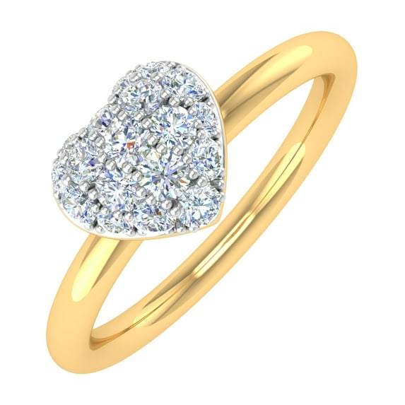 1/4 Carat Diamond Heart-Shaped Promise Ring Band in 10K Yellow Gold (Ring Size 5.5)