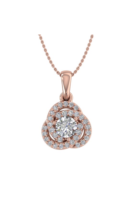 1/4 Carat Diamond Knot Cluster Pendant Necklace in 14K Rose Gold (Silver Chain Included) (I1-I2 Clarity)