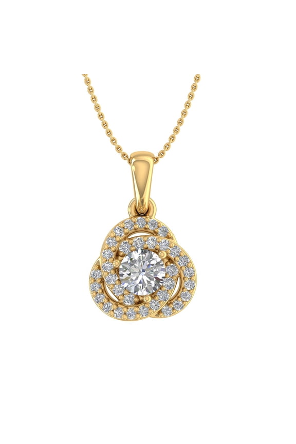1/4 Carat Diamond Knot Cluster Pendant Necklace in 14K Yellow Gold (Silver Chain Included) - IGI Cert