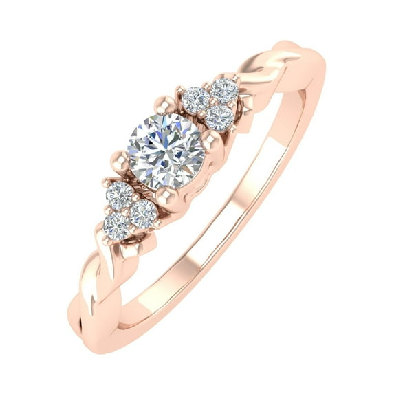 1/4 Carat Diamond Twisted Engagement Ring in 14K Rose Gold - IGI Certified (Ring Size 5.75) (I1-I2 Clarity)