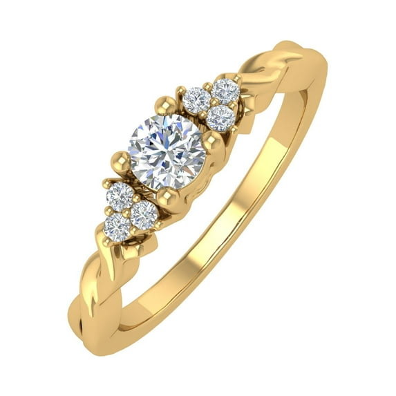 1/4 Carat Diamond Twisted Engagement Ring in 14K Yellow Gold - IGI Certified (Ring Size : 5) (I1-I2 Clarity)