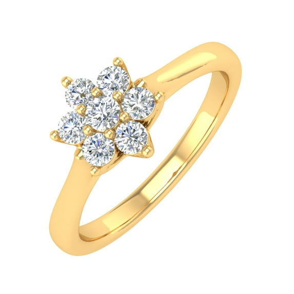 1/4 Carat Flower Shaped Cluster Prong Set Diamond Ring Band in 14K Yellow Gold (Ring Size 7.5) (I1-I2 Clarity)