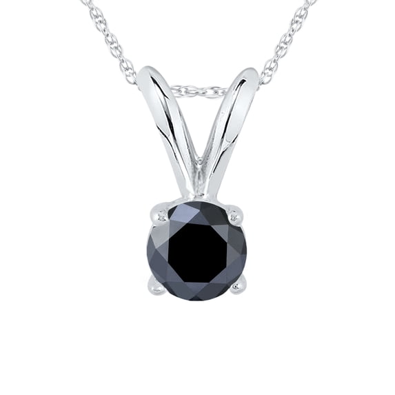 1/4 Carat Genuine Round Black Diamond Solitaire Pendant in 14K White Gold