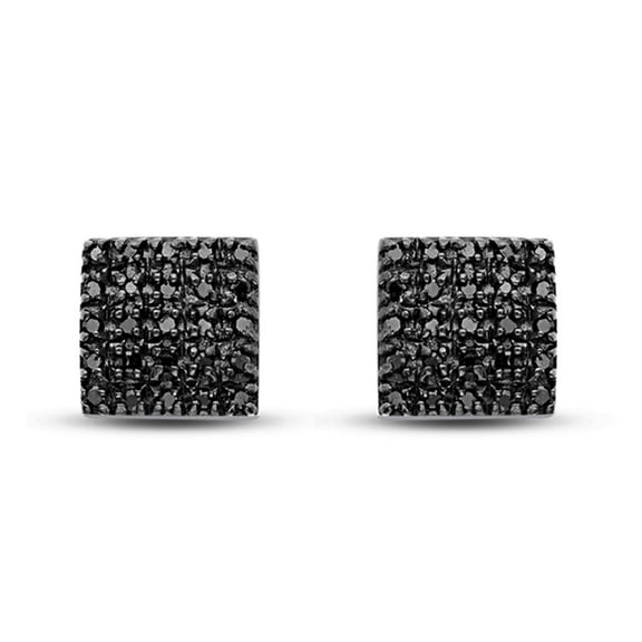 1/4 Carat Natural Black Diamonds Round Cut Square Stud Earrings In 14K White Gold Over Sterling Silver (0.25 Cttw, I2-I3 Clarity)