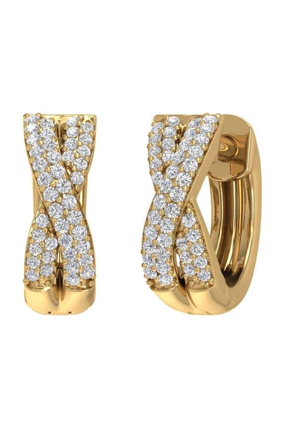 1/4 Carat Pave Set Round Diamond Hoop Earrings in 14K Yellow Gold (SI1-SI2 Clarity)