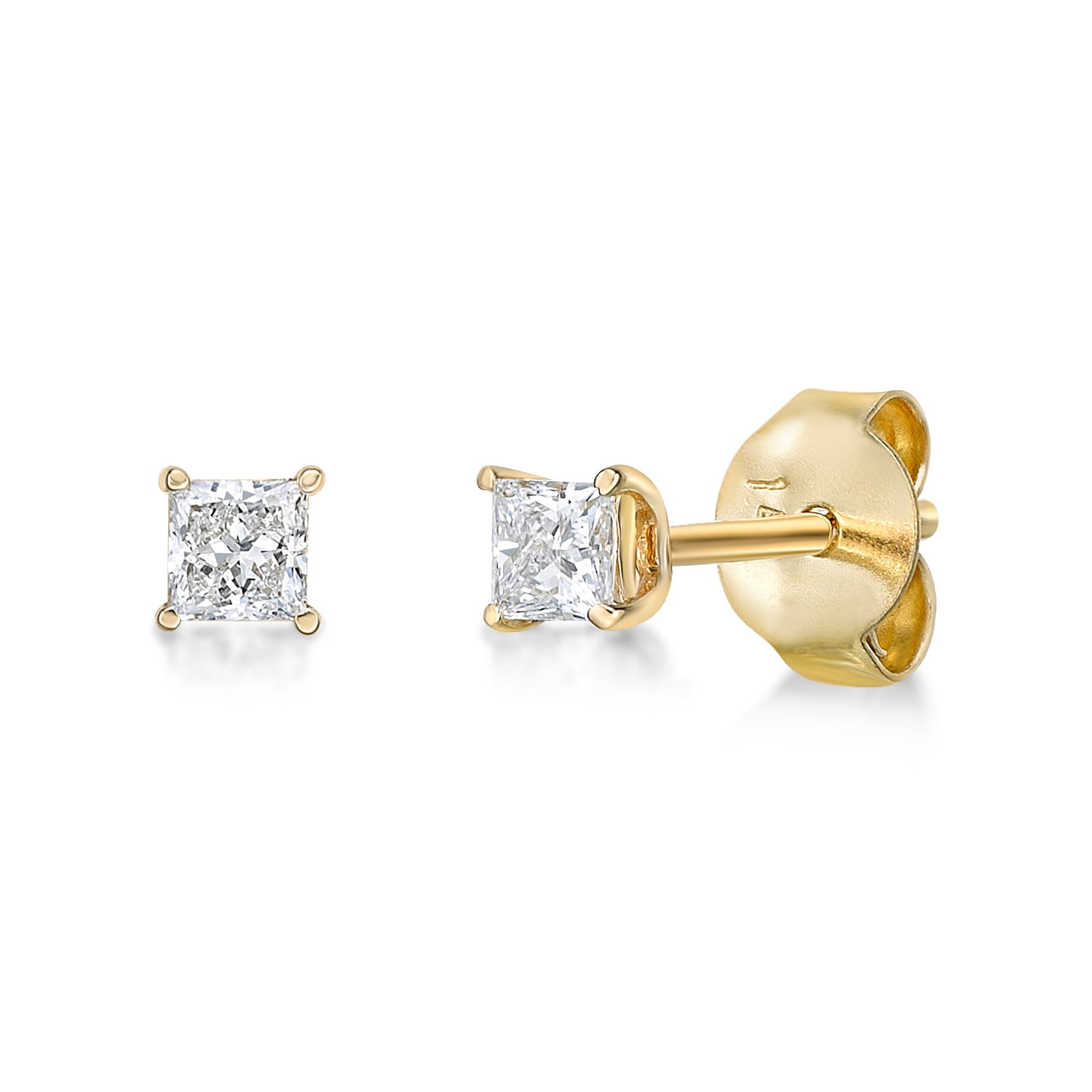1/4 Carat Princess Cut Lab Grown Diamond Stud Earrings for Women in 14k Yellow Gold (D-E, VS1-VS2, cttw) Post With Friction Back by Lavari Jewelers