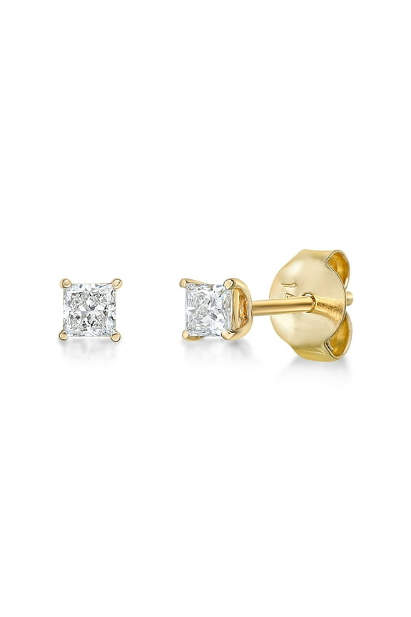 1/4 Carat Princess Cut Lab Grown Diamond Stud Earrings for Women in 14k Yellow Gold (D-E, VS1-VS2, cttw) Post With Friction Back by Lavari Jewelers