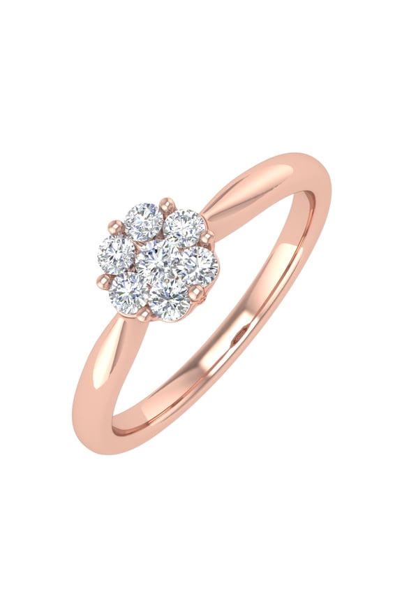 1/4 Carat Prong Set Diamond Cluster Ring Band in 14K Rose Gold (Ring Size 9.5) (SI1-SI2 Clarity)