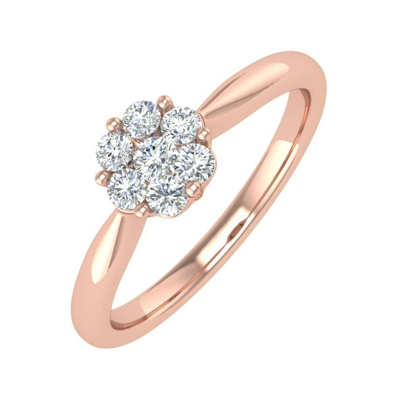 1/4 Carat Prong Set Diamond Cluster Ring Band in 14K Rose Gold (Ring Size 9) (I1-I2 Clarity)