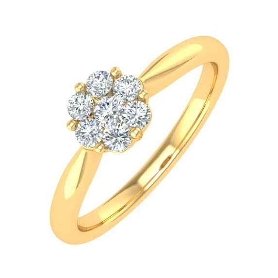 1/4 Carat Prong Set Diamond Cluster Ring Band in 14K Yellow Gold (Ring Size 4) (SI1-SI2 Clarity)
