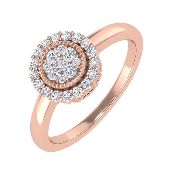 1/4 Carat Prong Set Diamond Halo Ring Band in 14K Rose Gold (Ring Size 10.5) (I1-I2 Clarity)