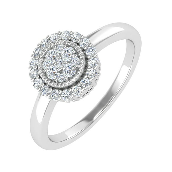 1/4 Carat Prong Set Diamond Halo Ring Band in 14K White Gold (Ring Size 5.75) (I1-I2 Clarity)